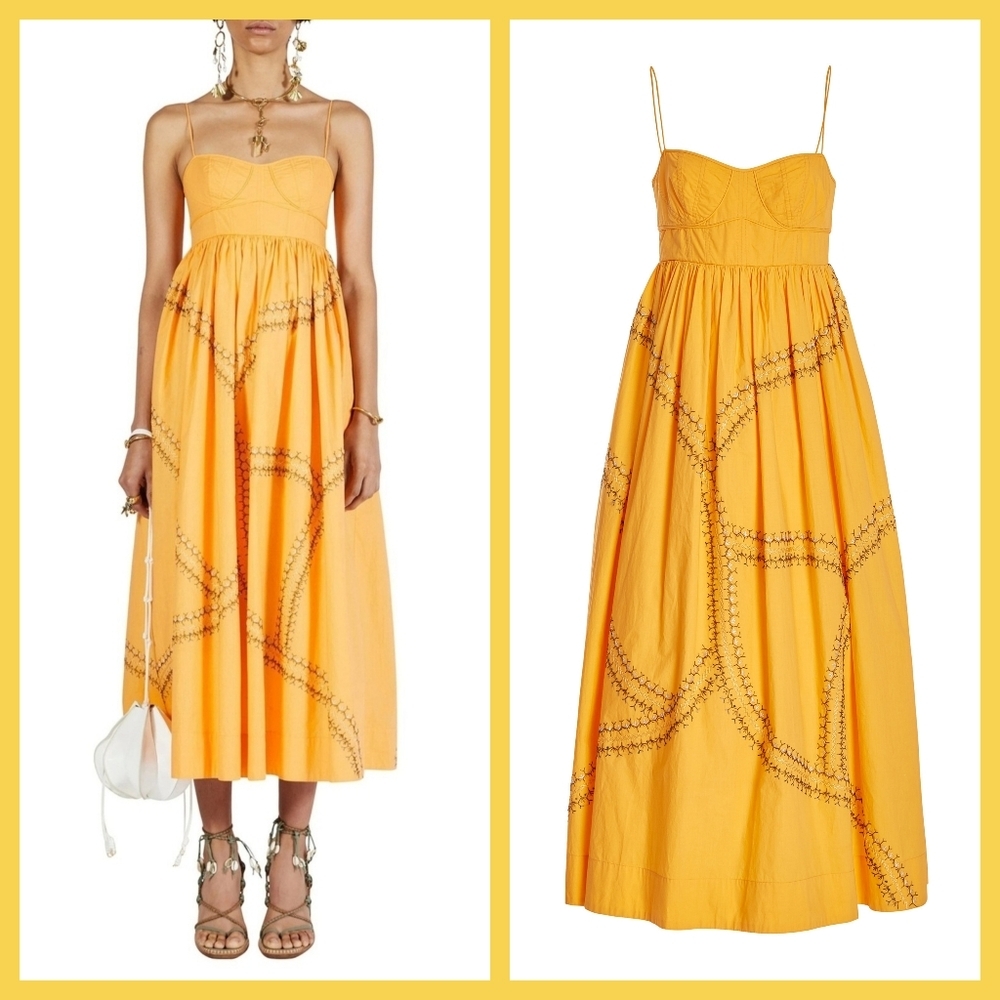 Ulla Johnson Mariza Poplin Midi Dress in Papaya - Picture 1 of 14